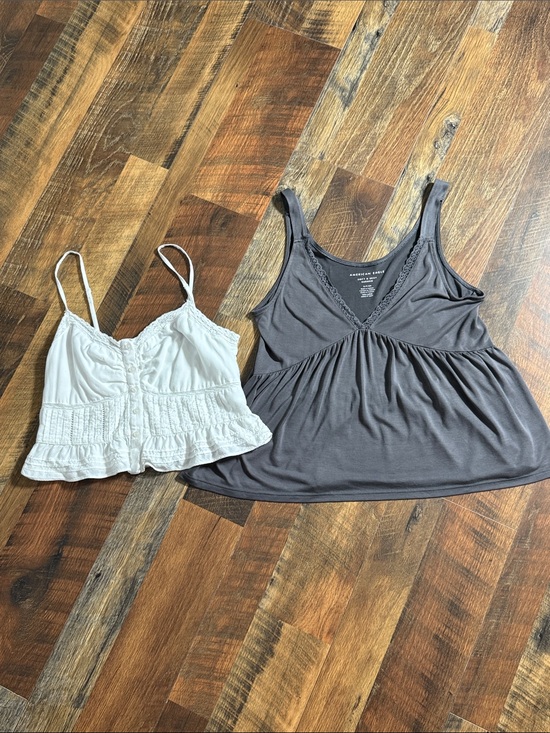 American Eagle Outfitters Tops - American Eagle Tank Top Bundle Size Small Gray Babydoll & White Lace Cami